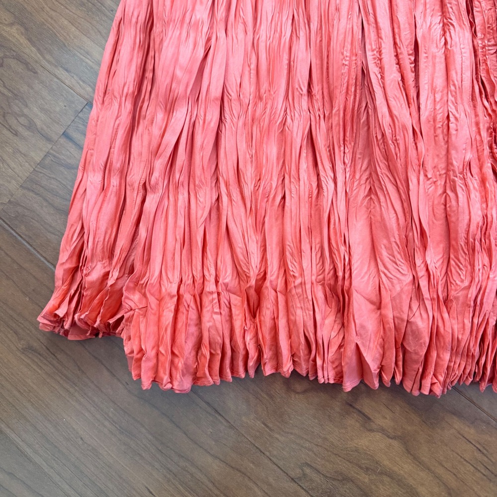 Savannah 100% Silk Maxi Skirt Coral Crinkle Broomstick Fairy Flowy Boho Womens M - Picture 2 of 6